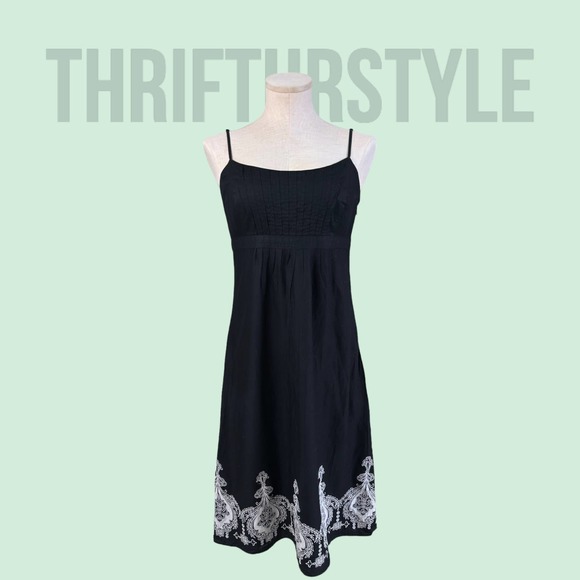 Ann‎ Taylor LOFT Black Embroidered Trim Dress Sleeveless Casual Midi Sundress - Picture 1 of 10